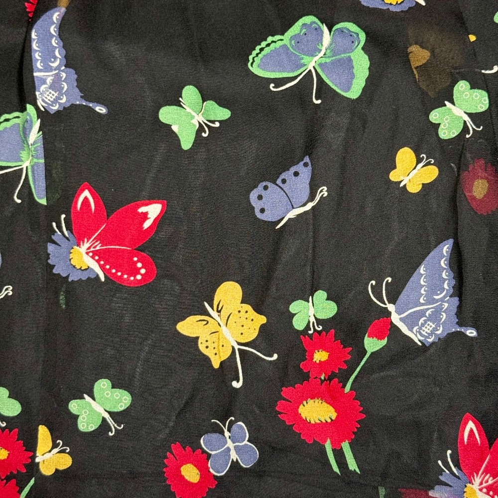Anna Sui for Anthropologie Silk Butterfly Print Strapless Dress Black Multi 0 - Picture 4 of 8